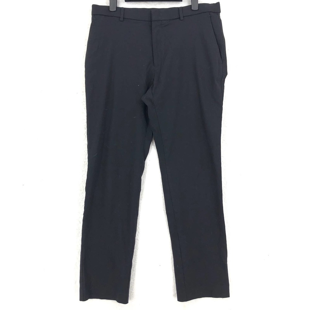 Tommy Hilfiger Mens Dress Pants 34 X 30 Black Flat Front Stretch Tapered Pockets